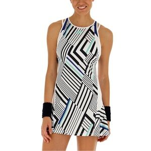 Lotto‎ Womens Tennis Dress Geometric Print Racerback White Black Blue Small